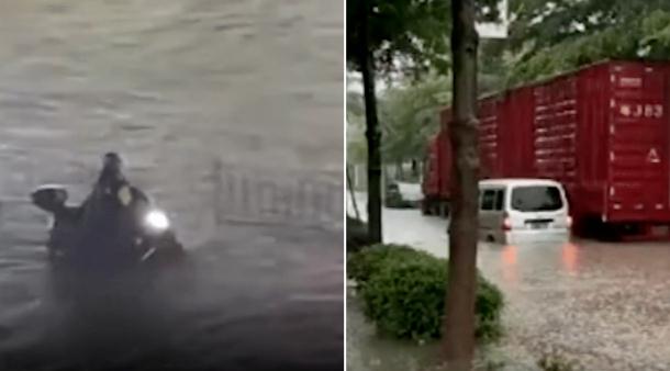 广东多地遭遇特大暴雨袭击：道路成河 轿车淹入水中