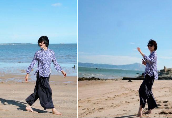 39岁孙俪分享沙滩度假照！