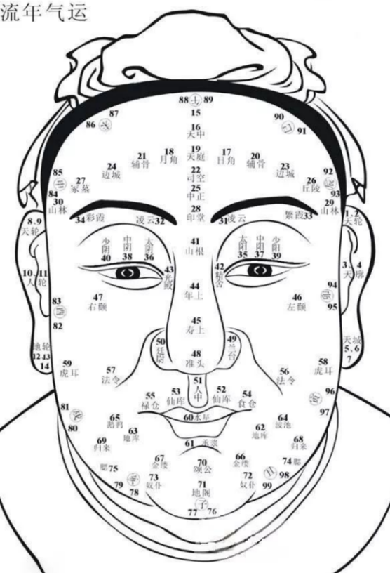 面相看年龄（流年运势）：一图看懂